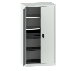Armoire à 2 portes battantes pleines charnière Lista H 195 x L 100 x P 58 cm 2 étagères amovibles, 3 tiroirs et 2 étagères extensibles Key Lock