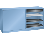 Armoire à 2 portes coulissantes pleines et paroi de séparation Lista H 100 x L 200 x P 58 cm 2 étagères amovibles, 2 tiroirs et 4 étagères extensibles Key Lock