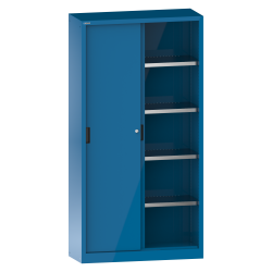 LISTA - Armoire à portes coulissantes avec 2 portes en tôle pleine (LxPxH) 1000x580x1950mm 4 rayons KEY Lock Bleu clair RAL 5012