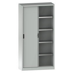 LISTA - Armoire à portes coulissantes avec 2 portes en tôle pleine (LxPxH) 1000x580x1950mm 4 rayons KEY Lock Gris clair RAL 7035