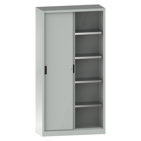 LISTA - Armoire à portes coulissantes avec 2 portes en tôle pleine (LxPxH) 1000x580x1950mm 4 rayons KEY Lock Gris clair RAL 7035