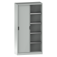 LISTA - Armoire à portes coulissantes avec 2 portes en tôle pleine (LxPxH) 1000x580x1950mm 4 rayons KEY Lock Gris clair RAL 7035