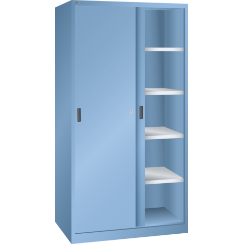 LISTA - Armoire à portes coulissantes avec 2 portes en tôle pleine et paroi de séparation (LxPxH) 1000x580x1950mm 8 rayons KEY Lock Bleu clair RAL 5012