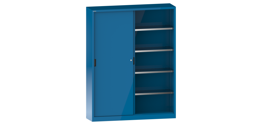 Armoire à 2 portes coulissantes en tôle pleine et une paroi de séparation Lista H 195 cm  8 étagères amovibles Key Lock