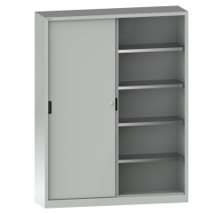 Armoire à 2 portes coulissantes en tôle pleine et une paroi de séparation Lista H 195 cm  8 étagères amovibles Key Lock