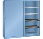 Armoire à 2 portes coulissantes en tôle pleine et une paroi de séparation Lista H 195 x L 200 x P 58 cm 4 étagères amovibles et 4 étagères extensibles Key Lock
