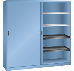 Armoire à 2 portes coulissantes en tôle pleine et une paroi de séparation Lista H 195 x L 200 x P 58 cm 4 étagères amovibles et 4 étagères extensibles Key Lock