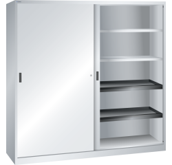 Armoire à 2 portes coulissantes en tôle pleine et une paroi de séparation Lista H 195 x L 200 x P 58 cm 4 étagères amovibles et 4 étagères extensibles Key Lock