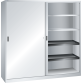 LISTA - Armoire à portes coulissantes avec 2 portes en tôle pleine et paroi de séparation (LxPxH) 2000x580x1950mm 4 rayons, 4 rayons extensibles KEY Lock Gris clair RAL 7035