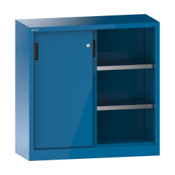 LISTA - Armoire à portes coulissantes avec 2 portes en tôle pleine (LxPxH) 1000x500x1000mm 2 rayons KEY Lock Bleu clair RAL 5012