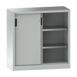 LISTA - Armoire à portes coulissantes avec 2 portes en tôle pleine (LxPxH) 1000x500x1000mm 2 rayons KEY Lock Gris clair RAL 7035
