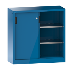 Armoire à 2 portes coulissantes en tôle pleine Lista H 100 cm 2 étagères amovibles Key Lock