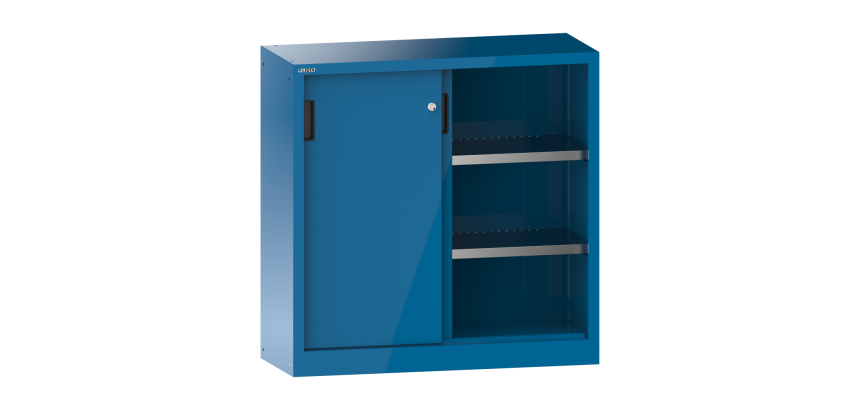 Armoire à 2 portes coulissantes en tôle pleine Lista H 100 cm 2 étagères amovibles Key Lock