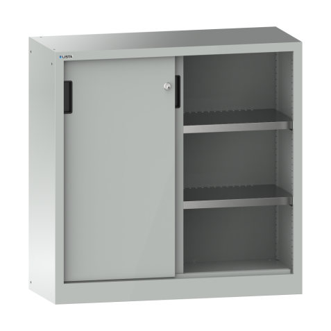 LISTA - Armoire à portes coulissantes avec 2 portes en tôle pleine (LxPxH) 1250x580x1000mm 2 rayons KEY Lock Gris clair RAL 7035