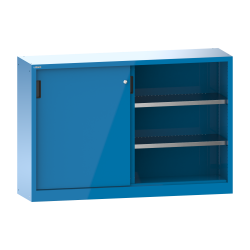LISTA - Armoire à portes coulissantes avec 2 portes en tôle pleine et paroi de séparation (LxPxH) 1500x580x1000mm 4 rayons KEY Lock Bleu clair RAL 5012