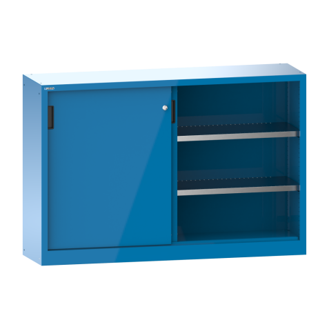 LISTA - Armoire à portes coulissantes avec 2 portes en tôle pleine et paroi de séparation (LxPxH) 2000x500x1000mm 4 rayons KEY Lock Bleu clair RAL 5012