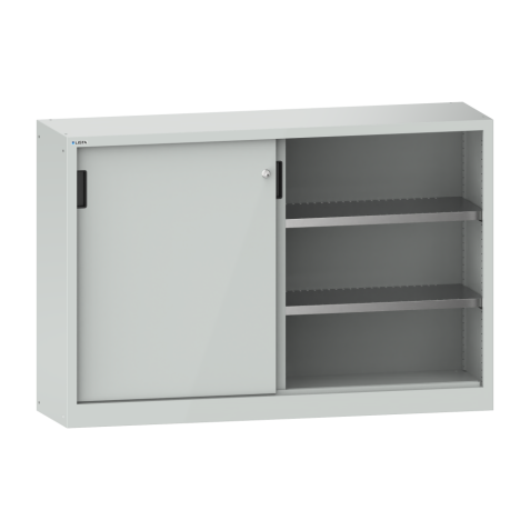 LISTA - Armoire à portes coulissantes avec 2 portes en tôle pleine et paroi de séparation (LxPxH) 2000x580x1000mm 4 rayons KEY Lock Gris clair RAL 7035
