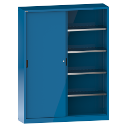 LISTA - Armoire à portes coulissantes avec 2 portes en tôle pleine et paroi de séparation (LxPxH) 2000x400x1950mm 8 rayons KEY Lock Bleu clair RAL 5012