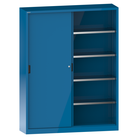 LISTA - Armoire à portes coulissantes avec 2 portes en tôle pleine et paroi de séparation (LxPxH) 2000x400x1950mm 8 rayons KEY Lock Bleu clair RAL 5012