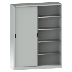 LISTA - Armoire à portes coulissantes avec 2 portes en tôle pleine et paroi de séparation (LxPxH) 2000x400x1950mm 8 rayons KEY Lock Gris clair RAL 7035