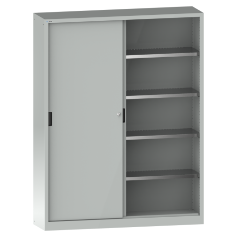 LISTA - Armoire à portes coulissantes avec 2 portes en tôle pleine et paroi de séparation (LxPxH) 2000x400x1950mm 8 rayons KEY Lock Gris clair RAL 7035