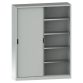LISTA - Armoire à portes coulissantes avec 2 portes en tôle pleine et paroi de séparation (LxPxH) 2000x400x1950mm 8 rayons KEY Lock Gris clair RAL 7035