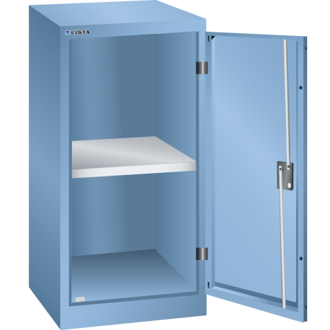 LISTA - Armoire à portes battantes avec 1 porte en tôle pleine charnière (LxPxH) 500x580x1000mm 1 rayon KEY Lock Bleu clair RAL 5012