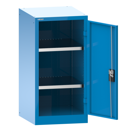 LISTA - Armoire à portes battantes avec 1 porte en tôle pleine charnière (LxPxH) 500x580x1000mm 2 rayons KEY Lock Bleu clair RAL 5012