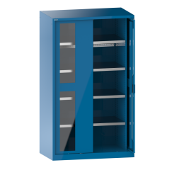 Armoire à charges lourdes avec 2 portes escamotables à fenêtre transparente Lista H 195 x L 114,6 x P 69 cm 4 étagères amovibles Key Lock