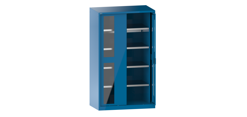 Armoire à charges lourdes avec 2 portes escamotables à fenêtre transparente Lista H 195 x L 114,6 x P 69 cm 4 étagères amovibles Key Lock
