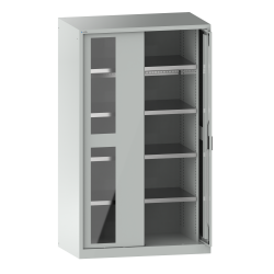 LISTA - Armoire à charges lourdes avec 2 portes escamotables à fenêtre transparente 54x27E (LxPxH) 1146x690x1950mm 4 rayons KEY Lock Gris clair RAL 7035