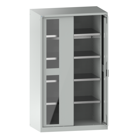 LISTA - Armoire à charges lourdes avec 2 portes escamotables à fenêtre transparente 54x27E (LxPxH) 1146x690x1950mm 4 rayons KEY Lock Gris clair RAL 7035