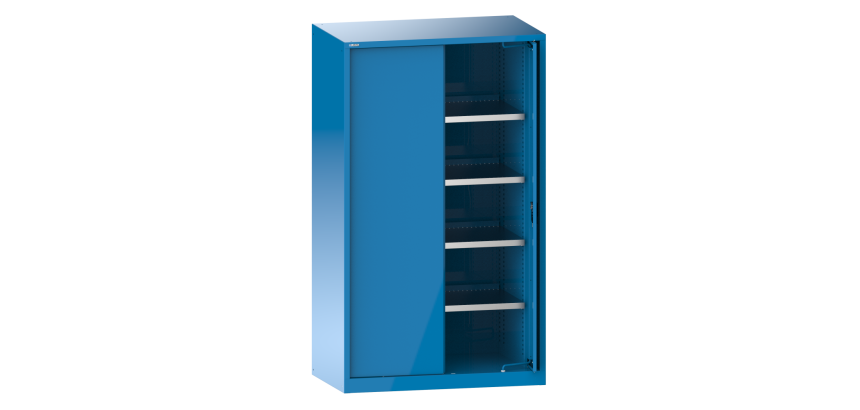 Armoire à charges lourdes avec 2 portes escamotables en tôle pleine Lista H 195 x L 114,6 x P 69 cm 4 étagères amovibles Key Lock