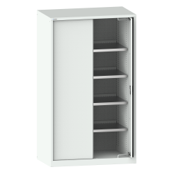LISTA - Armoire à charges lourdes avec 2 portes escamotables en tôle pleine 54x27E (LxPxH) 1146x690x1950mm 4 rayons KEY Lock Gris clair RAL 7035