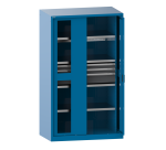 Armoire à charges lourdes avec 2 portes escamotables à fenêtre transparente Lista H 195 x L 114,6 x P 69 cm 2 étagères amovibles, 3 tiroirs et 2 étagères extensibles Key Lock