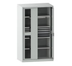 Armoire à charges lourdes avec 2 portes escamotables à fenêtre transparente Lista H 195 x L 114,6 x P 69 cm 2 étagères amovibles, 3 tiroirs et 2 étagères extensibles Key Lock