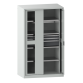 LISTA - Armoire à charges lourdes avec 2 portes escamotables à fenêtre transparente 54x27E (LxPxH) 1146x690x1950mm 2 rayons, 3 tiroirs, 2 rayons extensibles KEY Lock Gris clair RAL 7035