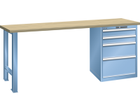 Établi Lista 27x36E - H 85 x L 150 x P 80 cm - plateau en hêtre massif, 4 tiroirs