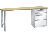 Établi Lista 27x36E - H 85 x L 150 x P 80 cm - plateau en hêtre massif, 4 tiroirs
