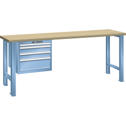 LISTA - Établi 27x36E (LxPxH) 2000x800x850mm 4 tiroirs (1x50/2x100/1x200) 75kg hêtre KEY Lock Bleu clair RAL 5012