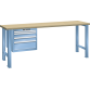 LISTA - Établi 27x36E (LxPxH) 2000x800x850mm 4 tiroirs (1x50/2x100/1x200) 75kg hêtre KEY Lock Bleu clair RAL 5012