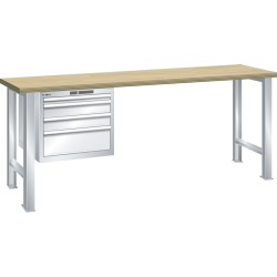 LISTA - Établi 27x36E (LxPxH) 2000x800x850mm 4 tiroirs (1x50/2x100/1x200) 75kg hêtre KEY Lock Gris clair RAL 7035