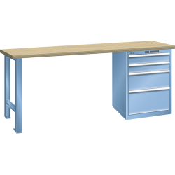 LISTA - Établi 27x36E (LxPxH) 2000x800x850mm 4 tiroirs (2x100/1x200/1x300) 75kg hêtre KEY Lock Bleu clair RAL 5012
