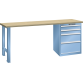LISTA - Établi 27x36E (LxPxH) 2000x800x850mm 4 tiroirs (2x100/1x200/1x300) 75kg hêtre KEY Lock Bleu clair RAL 5012