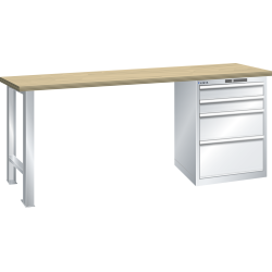 LISTA - Établi 27x36E (LxPxH) 2000x800x850mm 4 tiroirs (2x100/1x200/1x300) 75kg hêtre KEY Lock Gris clair RAL 7035