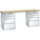 LISTA - Établi 27x36E (LxPxH) 2000x800x850mm 4 + 5 tiroirs (à gauche: 2x100/1x200/1x300, à droite: 1x50/2x100/1x150/1x300) 75kg hêtre KEY Lock Gris clair RAL 7035