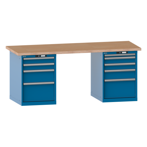 LISTA - Établi 27x36E (LxPxH) 2000x750x840mm 4 + 5 tiroirs (à gauche: 2x100/1x200/1x300, à droite: 1x50/2x100/1x150/1x300) 75kg multiplex KEY Lock Bleu clair RAL 5012
