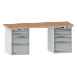 LISTA - Établi 27x36E (LxPxH) 2000x750x840mm 4 + 5 tiroirs (à gauche: 2x100/1x200/1x300, à droite: 1x50/2x100/1x150/1x300) 75kg multiplex KEY Lock Gris clair RAL 7035