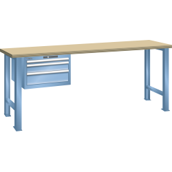 LISTA - Établi 27x36E (LxPxH) 1500x800x850mm 3 tiroirs (1x50/1x100/1x150) 75kg hêtre KEY Lock Bleu clair RAL 5012