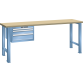 LISTA - Établi 27x36E (LxPxH) 1500x800x850mm 3 tiroirs (1x50/1x100/1x150) 75kg hêtre KEY Lock Bleu clair RAL 5012